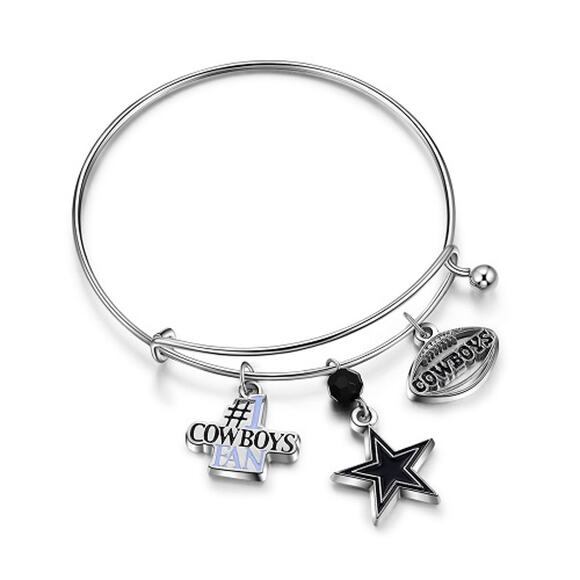 NFL Cowboys Bracelet 3 Charm Womens Silver jewelry Dallas Bangle Bead Football - Picture 1 of 3